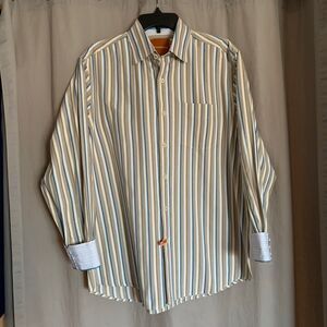 TOMMY BAHAMA Striped Button Up Cotton Dress Shirt Pocket Men’s Size Large